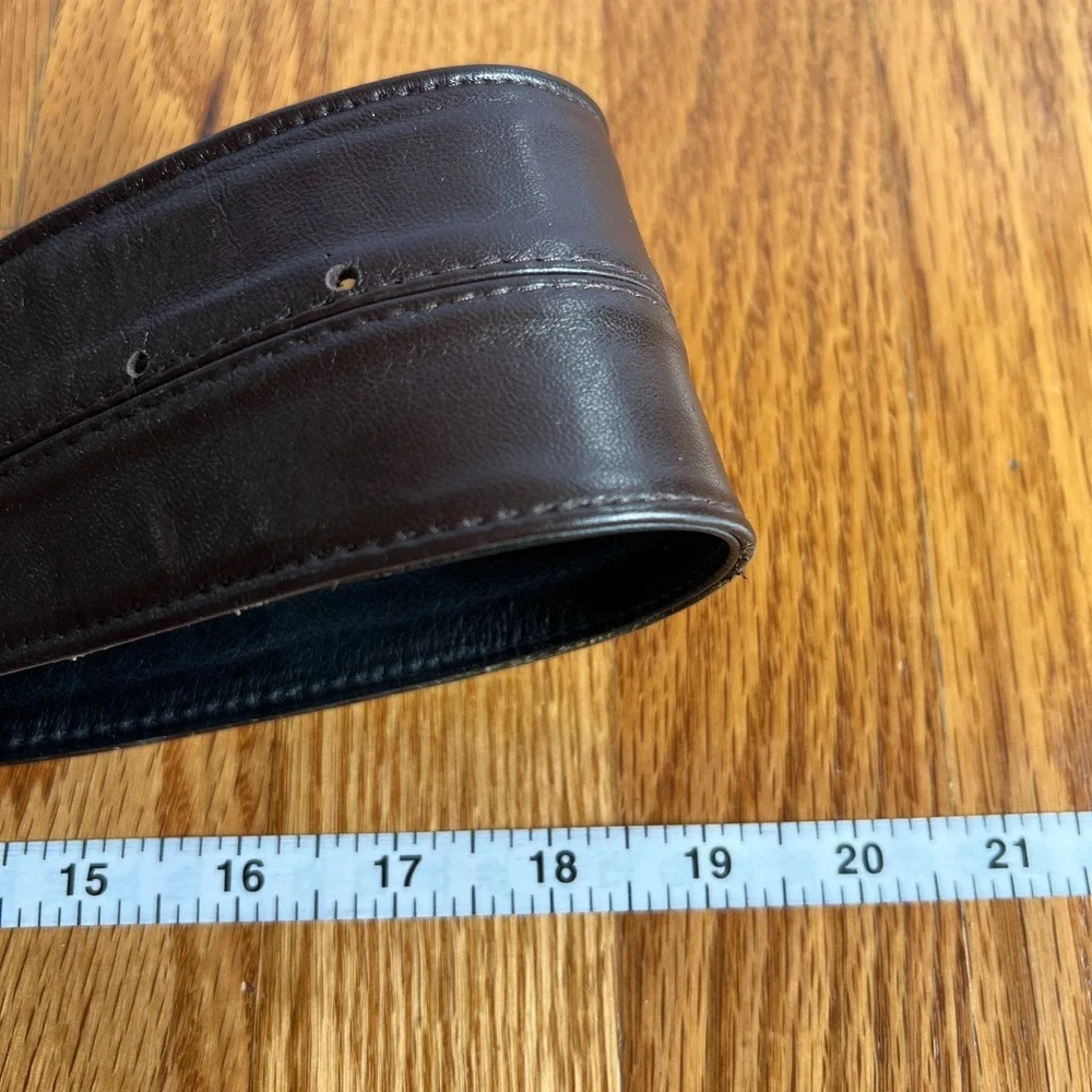 Y2K Wide Brown Leather Belt Silver Gem‎ Buckle Western Glam Statement M/L 39